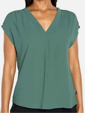 Banana Republic Teal V-Neck Cap Sleeve Blouse